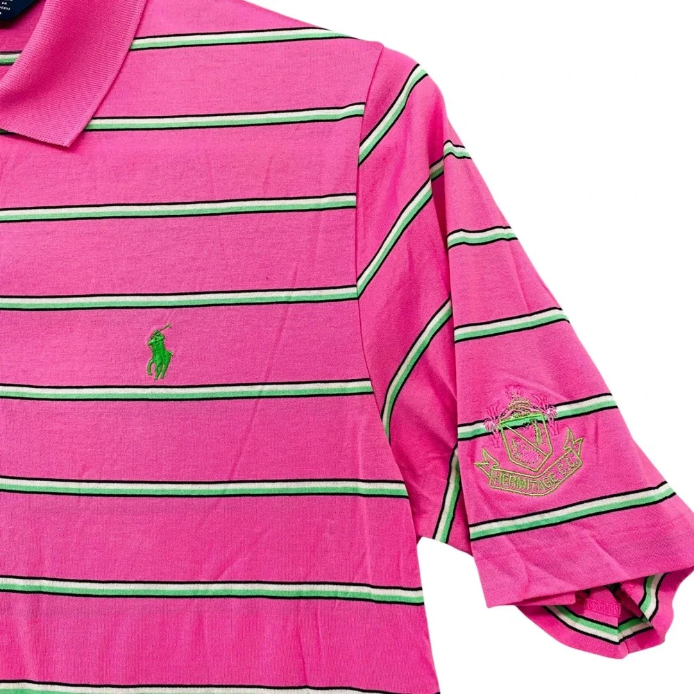 Polo Golf Ralph Lauren Mens Pink Striped Pima Cotton Polo Shirt M - Picture 3 of 10